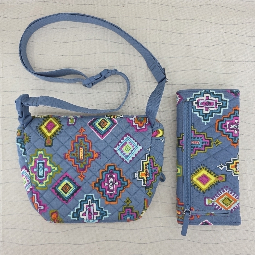 Vera Bradley Womems Crossbody Hip Pack & Wallet Blue Painted Medallons Bag Purse - Picture 4 of 14